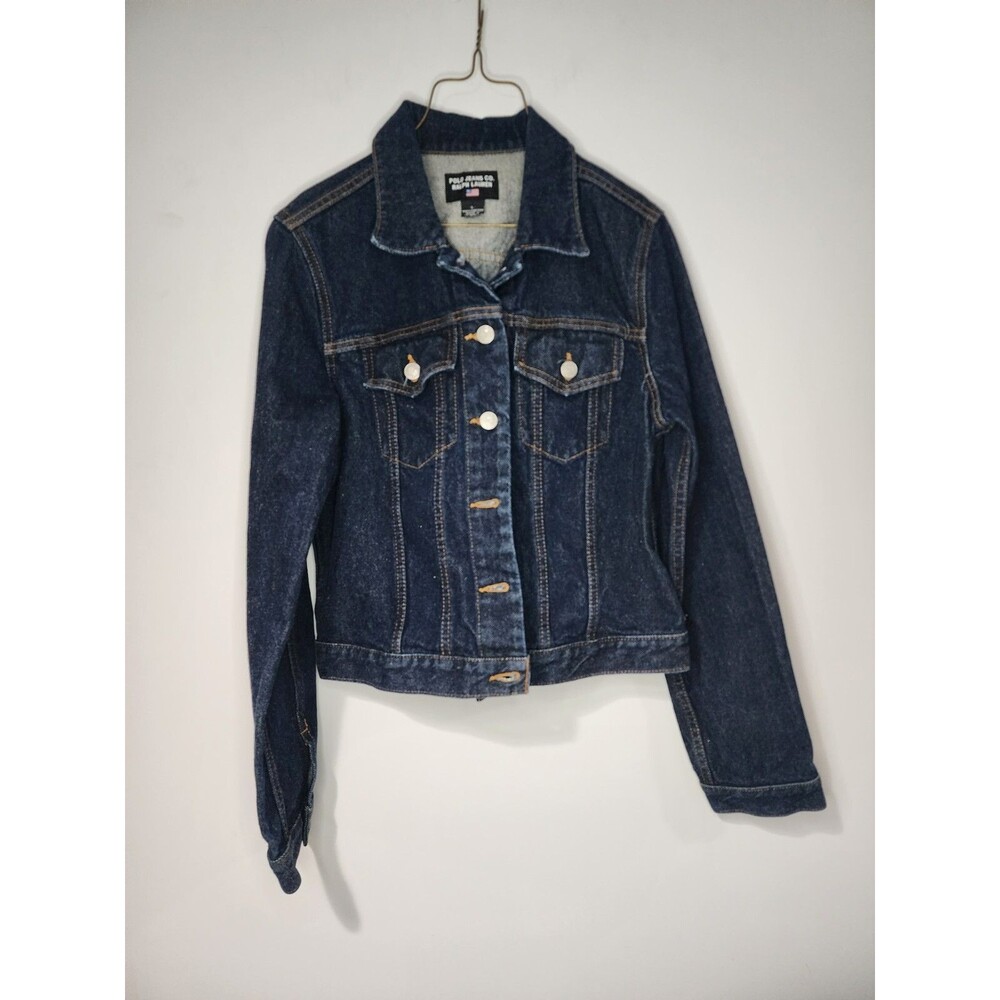 Vtg Polo Jeans Co Ralph Lauren Womens Cropped Denim Jean Jacket Pockets Blue